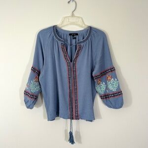Miss Me Boho Crop Embroidered Blouse Medium
